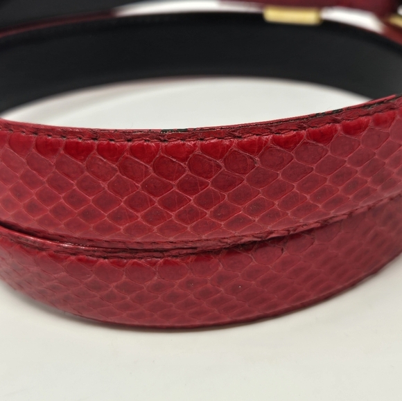 VINTAGE JANA GENUINE SNAKESKIN RED BELT GOLD BUCKLE & END CAP WOMEN LARGE 1980s - Picture 4 of 15